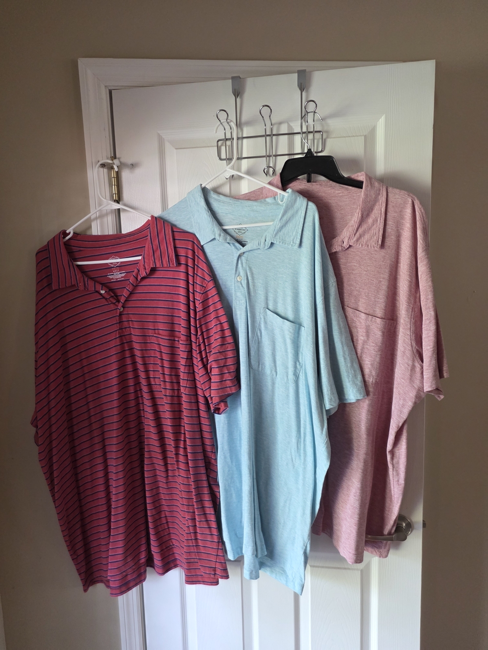 St. John's Bay Red Striped, Light Blue and Pink Polo Shirts - 3 Pack